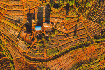 Madagascar - aerial view of country side at sunset