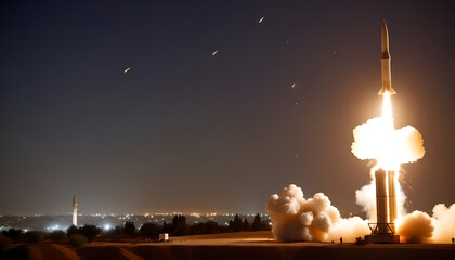 Spectacular Nighttime Rocket Launch Over City Skyline