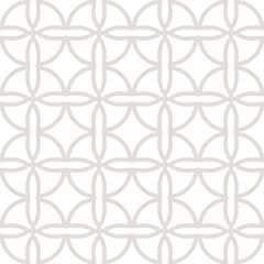 Fototapeta premium Vector geometric ornament texture. Antique seamless pattern with curved lines, crosses, circles, flower silhouettes, lattice. Subtle beige and white abstract repeated background with medieval motifs