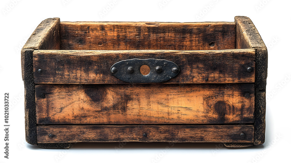 Poster Rustic wooden crate isolated on a clean white background. This versatile container can be used for product display,packaging,branding.