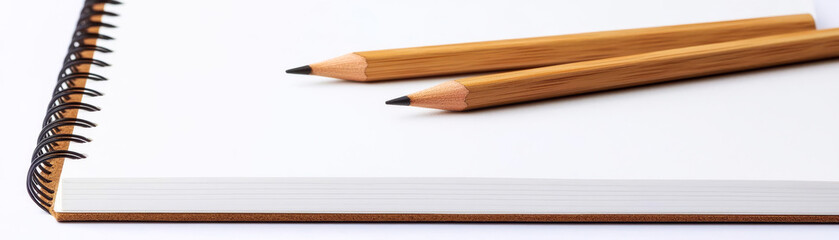 A close-up of a white sketchbook paired with two wooden pencils, ready for drawing or note-taking.
