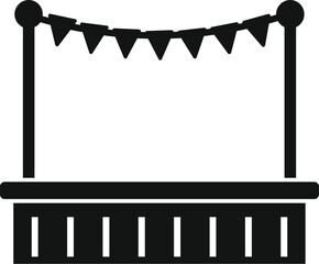 Simple vector of a wooden counter with canopy and hanging bunting, perfect for representing promotion or marketing