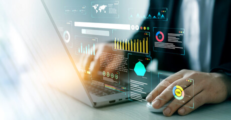 Financial business data analytics graph dashboard. Businessman using KPI dashboard. Management data...