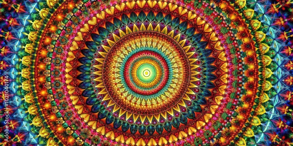 Poster A Kaleidoscope of Colors in a Circular Pattern, Creating a Stunning Visual Display of Geometric Shapes and Vivid Hues