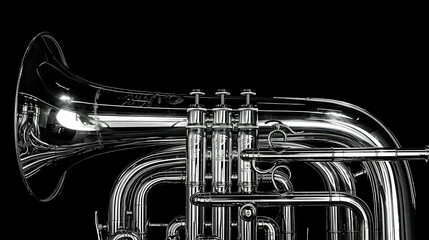 Obraz premium A close-up of a shiny tuba showcasing its intricate valves and design.