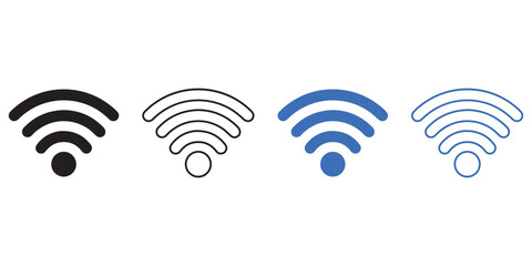 Wifi icon set.Wifi icons in blue and black color in fill and strock style vector illustration