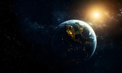 graphics of space, planets, and astronauts on a white background.