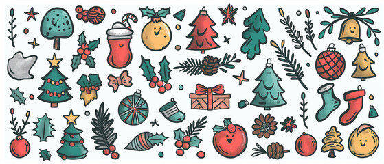 Christmas Ornament Collection Hand Drawn Festive Cheerful
