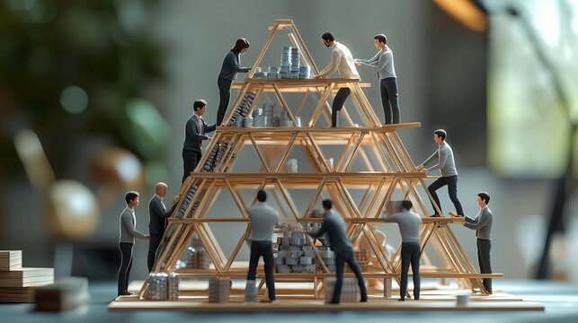 Business team building target Faceless team building a structure from materials, collaboration, 3D illustration