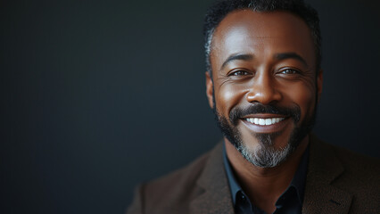Fototapeta premium African American Black Man Journalist - man, smiling, portrait, confident, happy, professional, beard, friendly, positive, business, casual, relaxed, laughter, male, black man