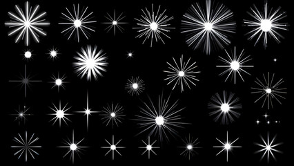 Bright white starbursts with radiant light beams on dark background, Generative AI