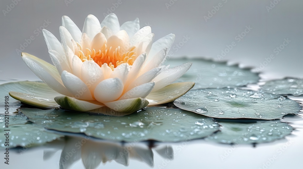 Wall mural delicate lotus flower floating serenely on a pure white background representing tranquility and beauty soft light illuminating its petals evoking a sense of calm and peace