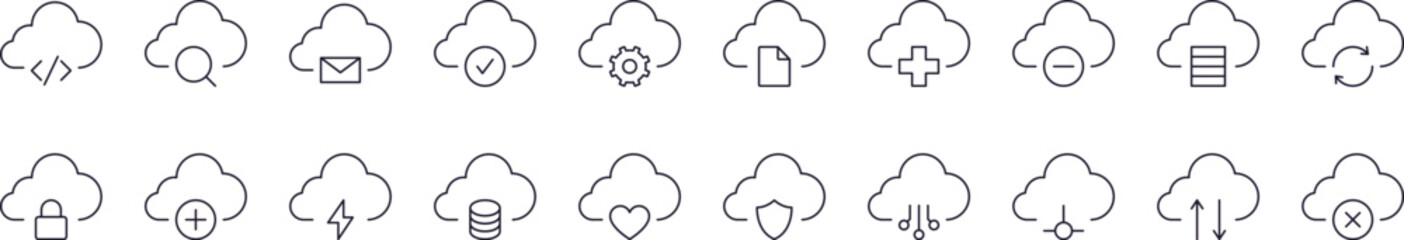 Arrows, Lock, Check etc in Cloud Store Outline Image Collection. Editable Stroke. Perfect for Infographics, Articles, Books, Flyers, Banners