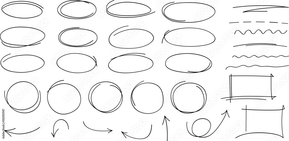 Leinwandbilder hand drawn highlight, arrows, text underline strokes and emphasis marks. set of ellipses, rectangles