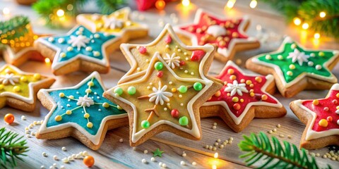 Create festive cheer with homemade star-shaped cookies, stylishly enhanced by a bokeh effect, offering delightful inspiration for joyful holiday