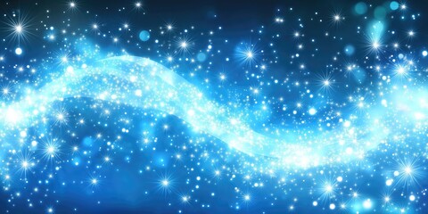 Obraz premium A shimmering blue abstract background with wavy patterns and sparkling stars.
