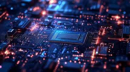 Obraz premium High-Performance Microprocessor Surrounded by Glowing Circuits. Generative AI