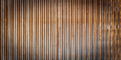 Obraz premium A weathered and rusty corrugated metal surface with a subtle vertical texture