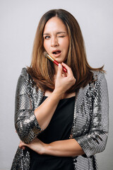 portrait of makeup artist on white background