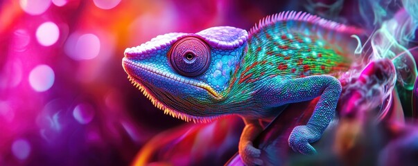 Obraz premium Colorful Chameleon Blending into Abstract Background