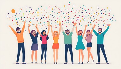 Group of friends celebrating with confetti and a balloon