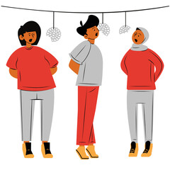 Craker eating contest aka lomba makan kerupuk, all team in Indonesia independence game. Colored HD illustration SVG format vector graphic, editable 5 colors