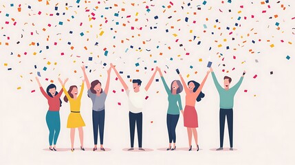 Happy People Celebrating with Confetti Falling