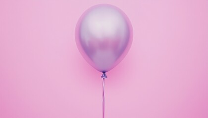 A single, elegant purple balloon floats against a soft pink background, capturing a whimsical and festive atmosphere.