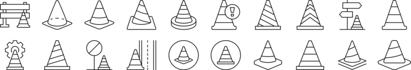 Traffic Cone Outline Image Collection. Editable Stroke. Perfect for Infographics, Articles, Books, Flyers, Banners