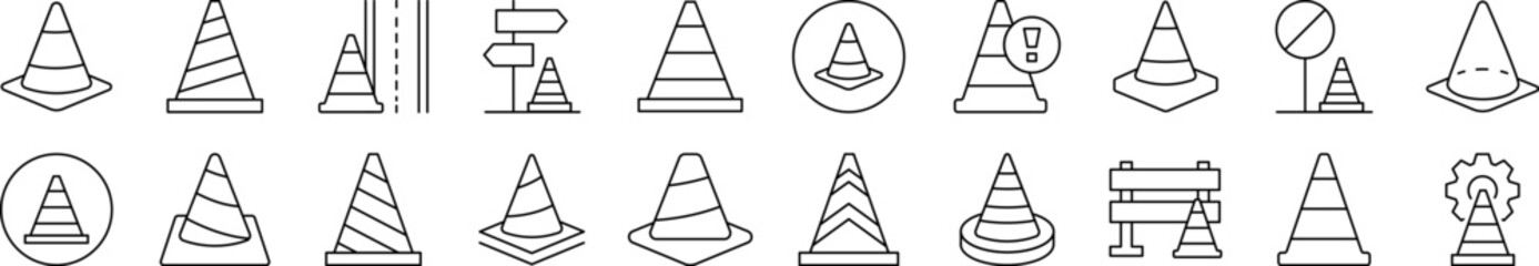 Traffic Cone Outline Icon Collection. Editable Stroke. Perfect for Infographics, Articles, Books, Flyers, Banners
