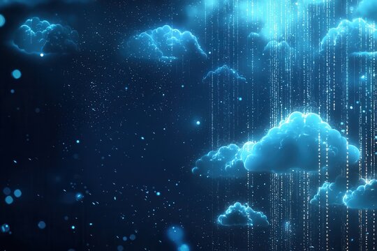 Cloud Computing Konzept Digitale Vernetzung Abstrakte Darstellung Leuchtende Wolken Netzwerkverbindungen Datenspeicherung Digitalisierung Moderne Technologie IT-Infrastruktur Daten&uuml;bertragung Technolo