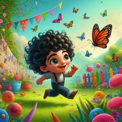 Naklejka premium child with butterfly