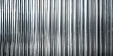 Obraz premium A close-up view of a textured corrugated metal surface with repeating vertical ridges, showcasing a subtle interplay of light and shadow