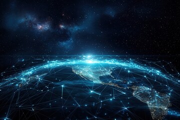 Obraz premium Futuristisches globales Netzwerk Digitaler Globus Datenverbindungen Vernetzte Welt Kommunikation Technologie Konzept Vernetzte Erde Holografisches Design Moderne Kommunikation Weltraum Hintergrund Kon
