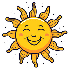 Cheerful Sun Illustration with a Smiling Face and Radiating Sunshine, in a Cute Cartoon Style