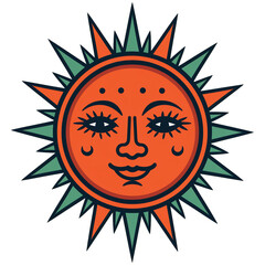 Happy Smiling Sun Cartoon Illustration in Bright Yellow Colors with a Cheerful Expression