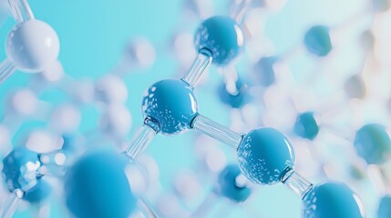 ultra realistic 4k macro picture of amino acids in front of light blue background in monchrome light blue colors