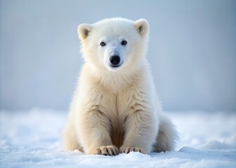 Endearing polar bear cub plays amidst untouched snow, showcasing the delightful spirit of wildlife. This captivating photo beautifully captures