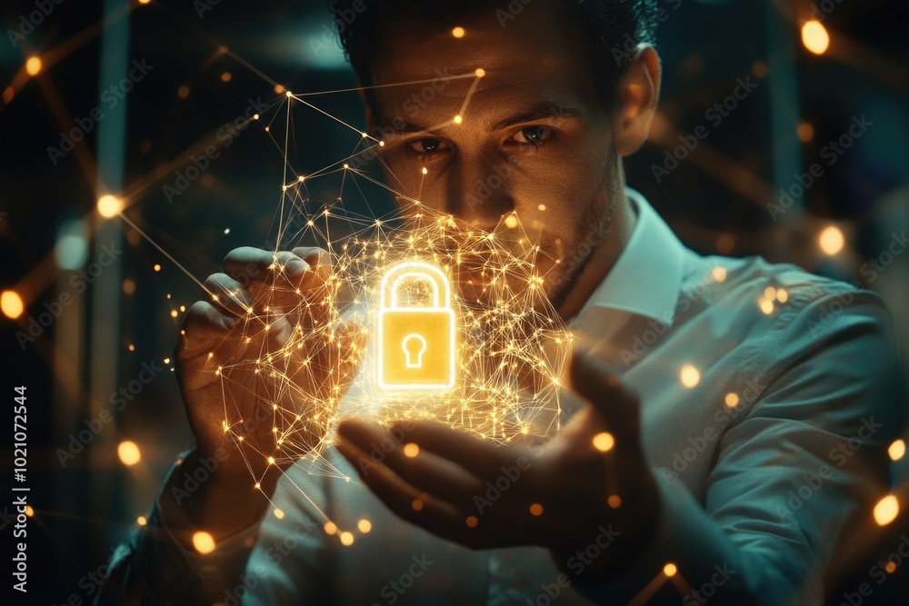 Poster A person holding a lock in their hands, possibly trying to open or secure something