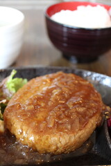 Hamburg steak with Shalyapin sauce (onion and garlic sauce) in Tokyo, Japan