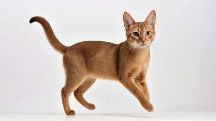 Fawn abyssinian cat on grey background