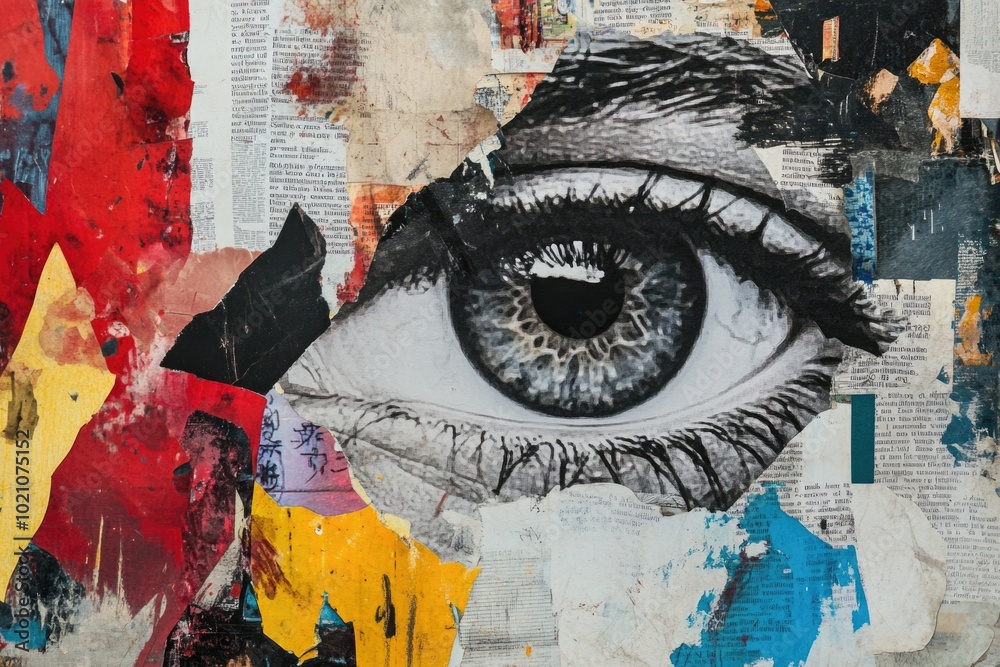 Poster a detailed image of an eye from a painting, suitable for use in editorial or commercial contexts