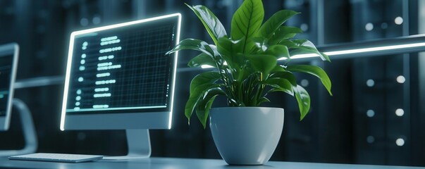 Efficiency planning rise, a clean, modern workspace with planners and monitors glowing with projected growth, wide-angle shot focusing on teamwork and rising efficiency