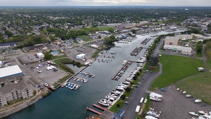 Small port town of Tonawanda, NY on Niagara River in up state New York near Niagara Falls