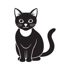 Black and white Cat. Minimalist Silhouette of a Sitting Cat for Pet-Themed Designs and Creative Art Projects.
