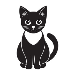 Black and white Cat. Minimalist Silhouette of a Sitting Cat for Pet-Themed Designs and Creative Art Projects.