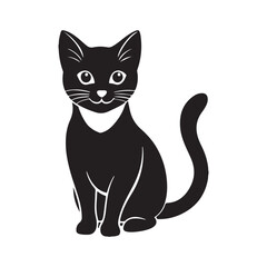 Black and white Cat. Minimalist Silhouette of a Sitting Cat for Pet-Themed Designs and Creative Art Projects.