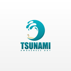 World Tsunami Awareness Day with high waves illustration