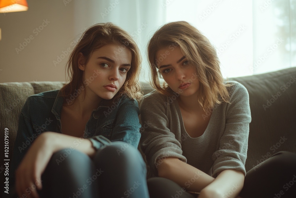 Canvas Prints Two women sitting on a couch, possibly friends or family members