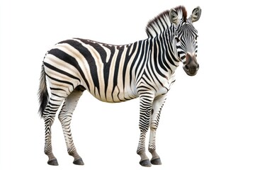 Obraz premium A close-up view of a zebra standing in front of a plain white background